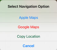 Navigation options menu