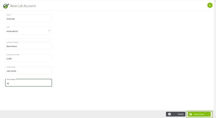 New Account Filled Out and Save