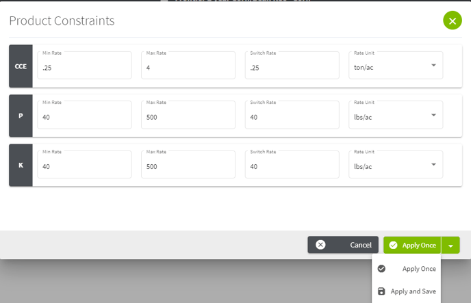 Product Constraint Options