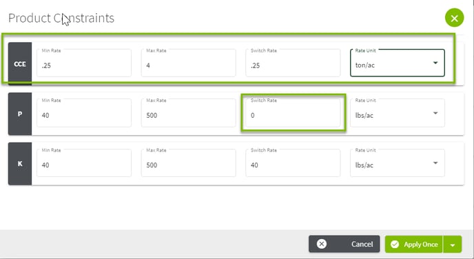 Product Constraint highlighted