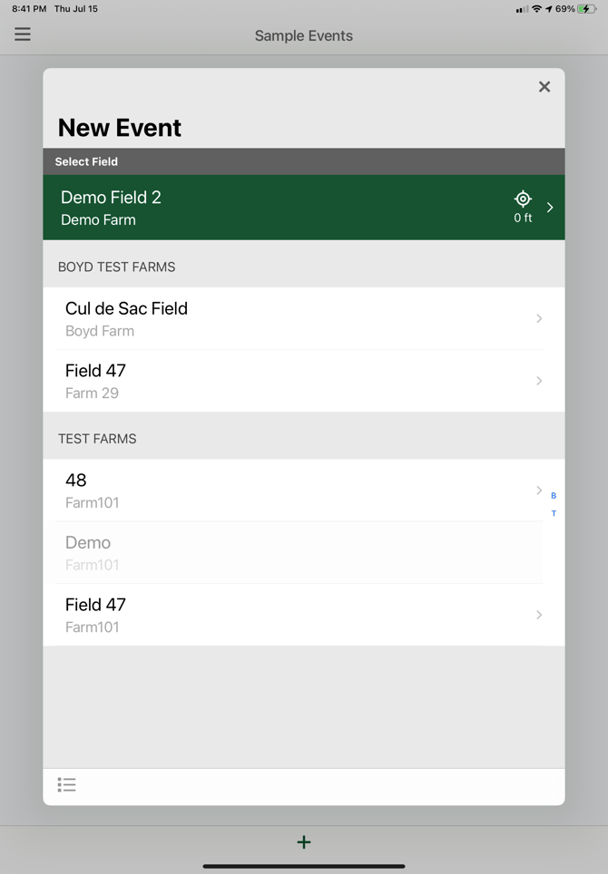 Sample Event Select Field