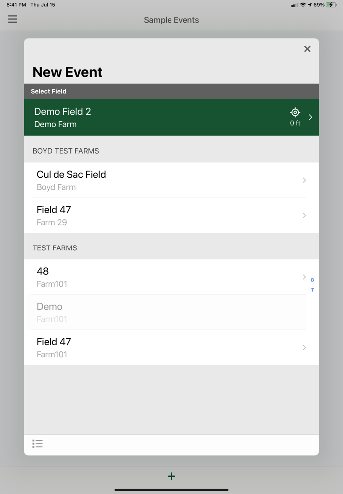 Sample Event Select Field