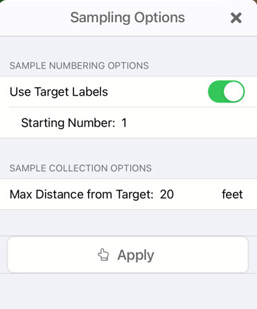 Sampling options menu